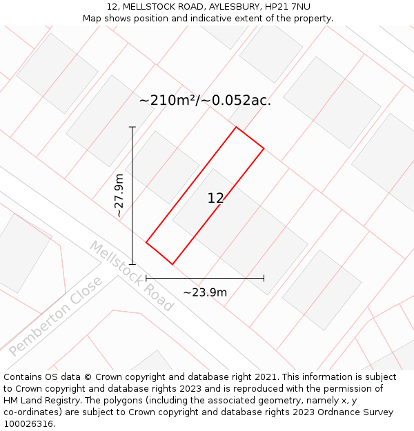 12, MELLSTOCK ROAD, AYLESBURY, HP21 7NU: Plot and title map