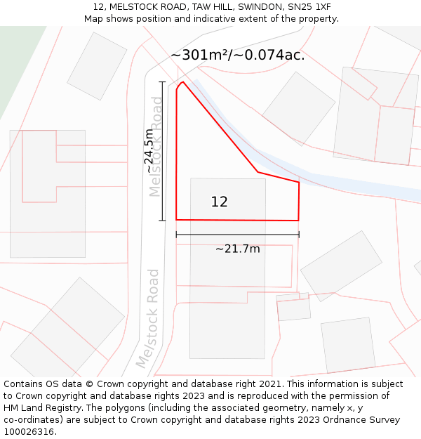 12, MELSTOCK ROAD, TAW HILL, SWINDON, SN25 1XF: Plot and title map