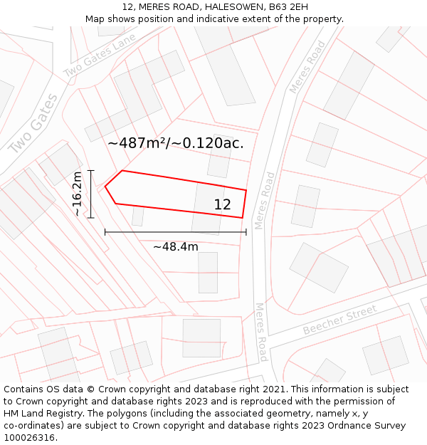 12, MERES ROAD, HALESOWEN, B63 2EH: Plot and title map