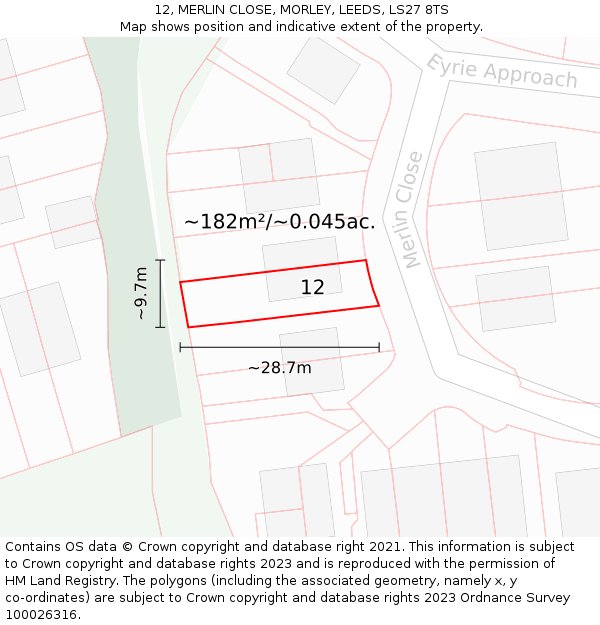 12, MERLIN CLOSE, MORLEY, LEEDS, LS27 8TS: Plot and title map