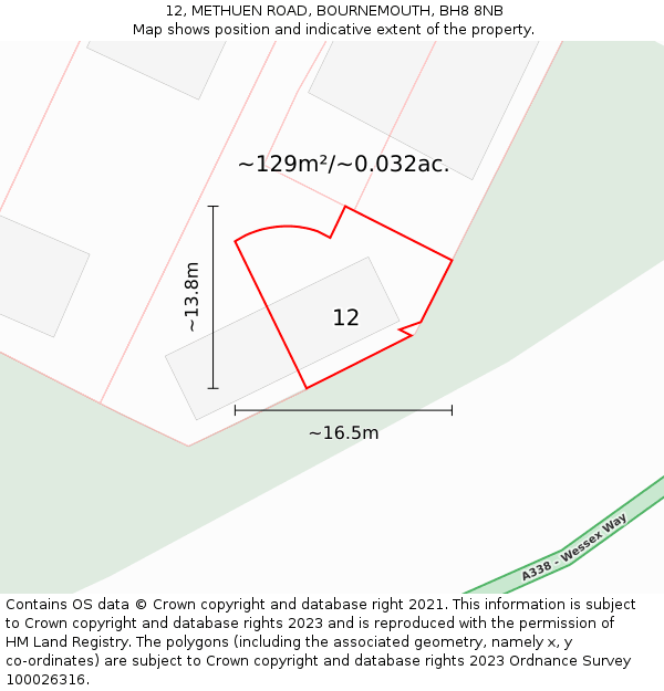 12, METHUEN ROAD, BOURNEMOUTH, BH8 8NB: Plot and title map