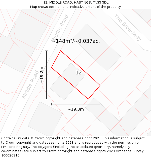 12, MIDDLE ROAD, HASTINGS, TN35 5DL: Plot and title map