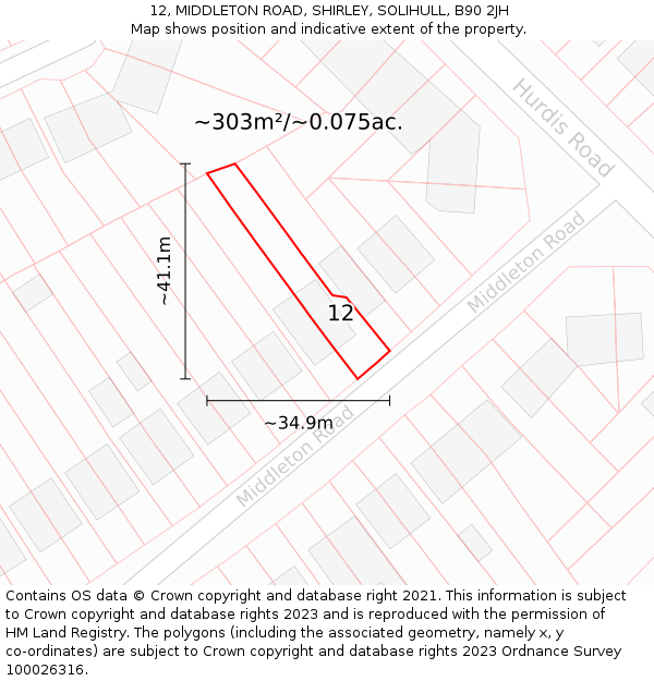 12, MIDDLETON ROAD, SHIRLEY, SOLIHULL, B90 2JH: Plot and title map