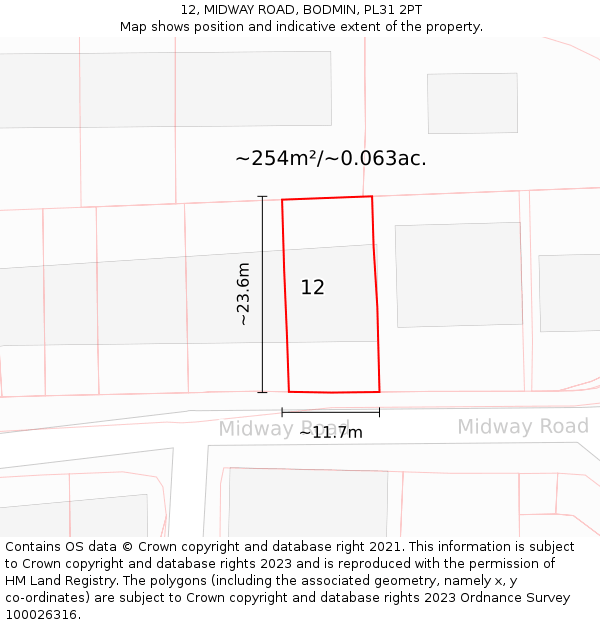 12, MIDWAY ROAD, BODMIN, PL31 2PT: Plot and title map