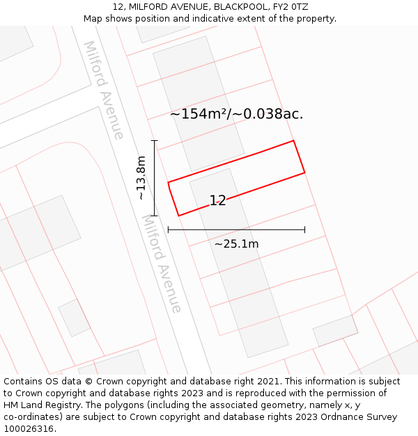 12, MILFORD AVENUE, BLACKPOOL, FY2 0TZ: Plot and title map