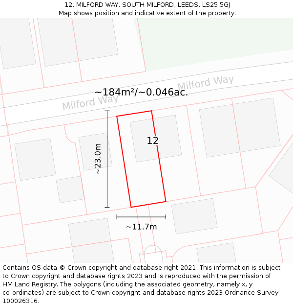 12, MILFORD WAY, SOUTH MILFORD, LEEDS, LS25 5GJ: Plot and title map