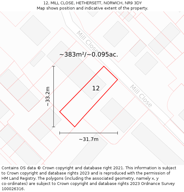 12, MILL CLOSE, HETHERSETT, NORWICH, NR9 3DY: Plot and title map