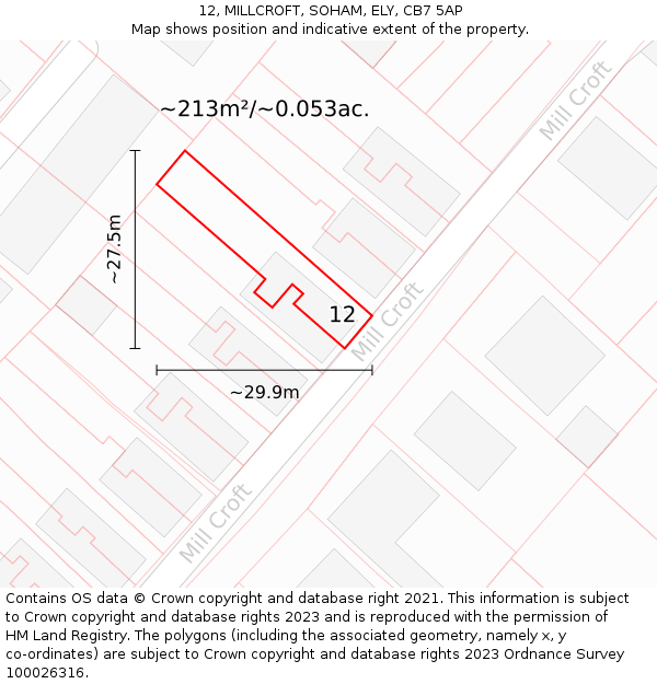 12, MILLCROFT, SOHAM, ELY, CB7 5AP: Plot and title map