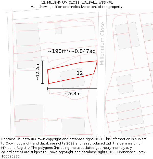 12, MILLENNIUM CLOSE, WALSALL, WS3 4PL: Plot and title map
