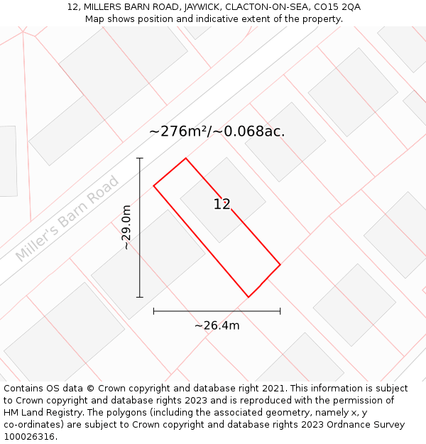 12, MILLERS BARN ROAD, JAYWICK, CLACTON-ON-SEA, CO15 2QA: Plot and title map