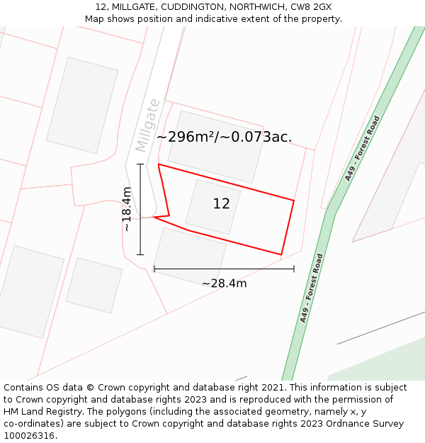 12, MILLGATE, CUDDINGTON, NORTHWICH, CW8 2GX: Plot and title map
