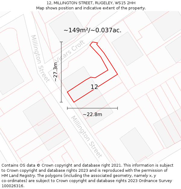 12, MILLINGTON STREET, RUGELEY, WS15 2HH: Plot and title map