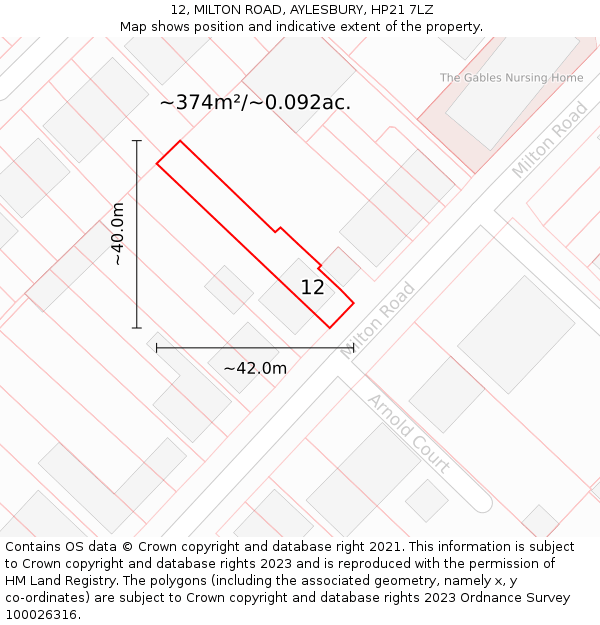 12, MILTON ROAD, AYLESBURY, HP21 7LZ: Plot and title map