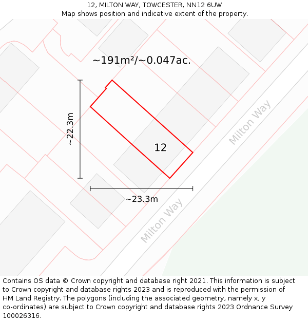 12, MILTON WAY, TOWCESTER, NN12 6UW: Plot and title map