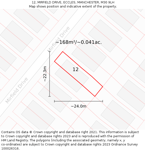 12, MIRFIELD DRIVE, ECCLES, MANCHESTER, M30 9LH: Plot and title map