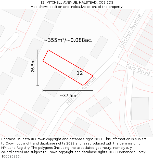 12, MITCHELL AVENUE, HALSTEAD, CO9 1DS: Plot and title map
