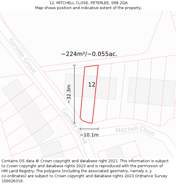 12, MITCHELL CLOSE, PETERLEE, SR8 2QA: Plot and title map