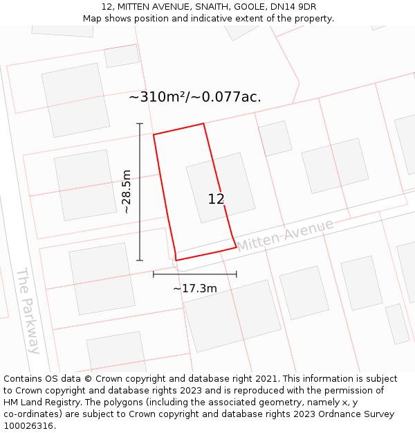 12, MITTEN AVENUE, SNAITH, GOOLE, DN14 9DR: Plot and title map