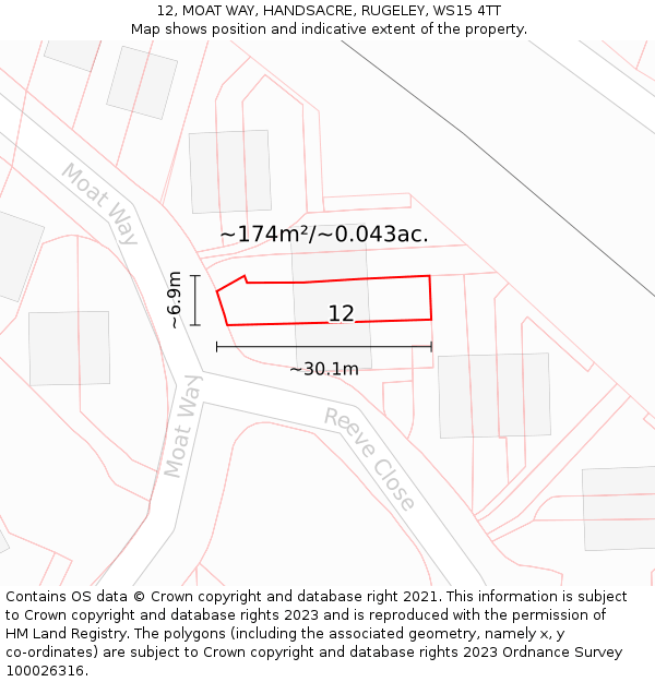 12, MOAT WAY, HANDSACRE, RUGELEY, WS15 4TT: Plot and title map