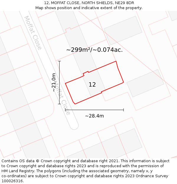12, MOFFAT CLOSE, NORTH SHIELDS, NE29 8DR: Plot and title map