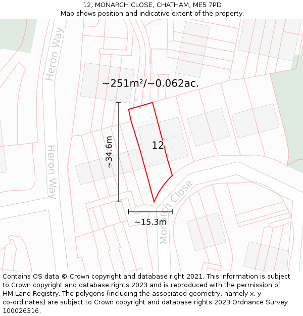 12, MONARCH CLOSE, CHATHAM, ME5 7PD: Plot and title map