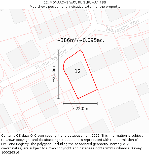 12, MONARCHS WAY, RUISLIP, HA4 7BS: Plot and title map