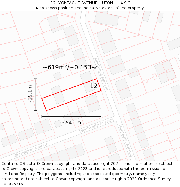 12, MONTAGUE AVENUE, LUTON, LU4 9JG: Plot and title map