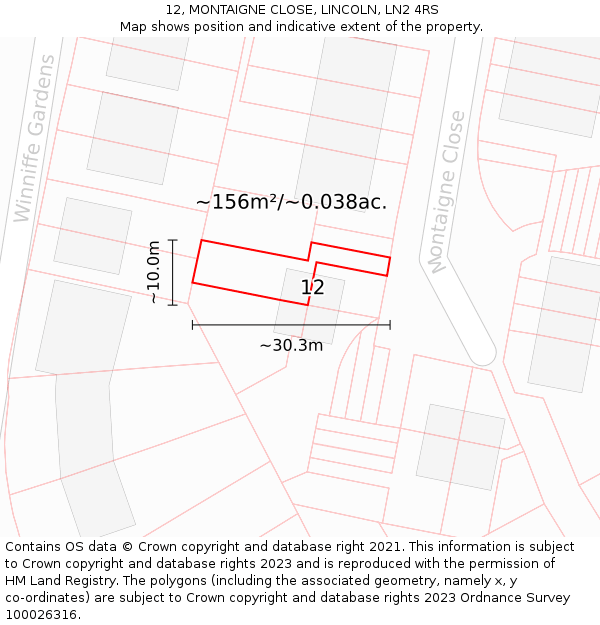 12, MONTAIGNE CLOSE, LINCOLN, LN2 4RS: Plot and title map