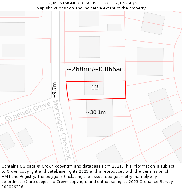 12, MONTAIGNE CRESCENT, LINCOLN, LN2 4QN: Plot and title map