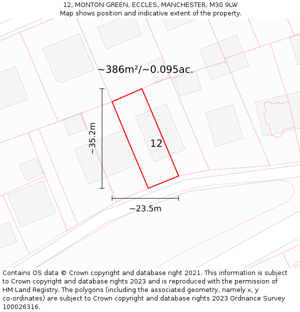 12, MONTON GREEN, ECCLES, MANCHESTER, M30 9LW: Plot and title map