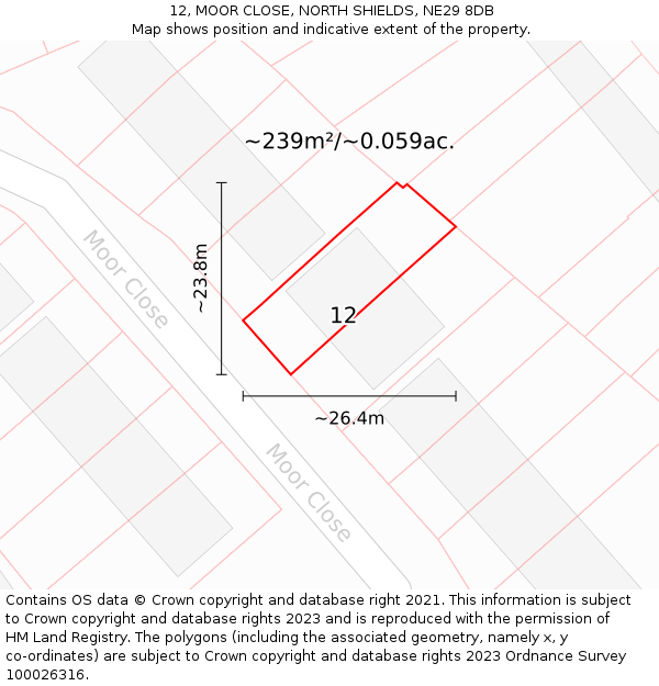 12, MOOR CLOSE, NORTH SHIELDS, NE29 8DB: Plot and title map