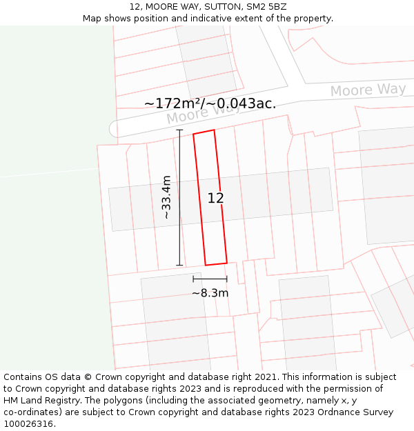 12, MOORE WAY, SUTTON, SM2 5BZ: Plot and title map