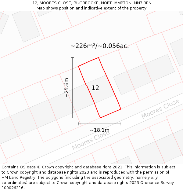12, MOORES CLOSE, BUGBROOKE, NORTHAMPTON, NN7 3PN: Plot and title map