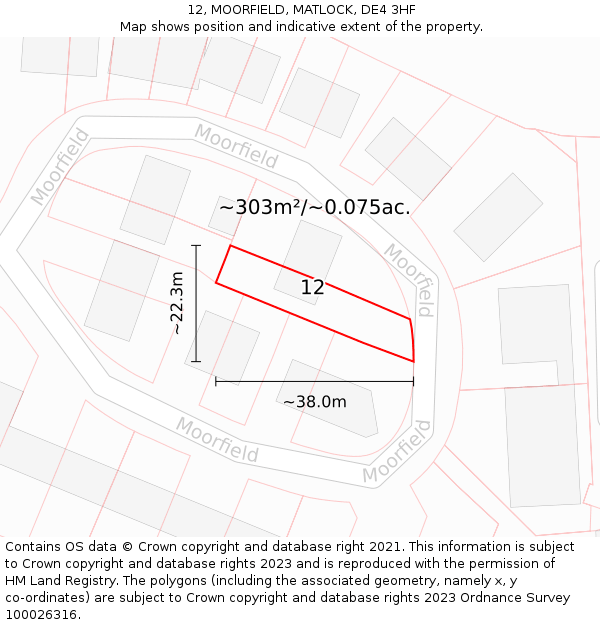 12, MOORFIELD, MATLOCK, DE4 3HF: Plot and title map