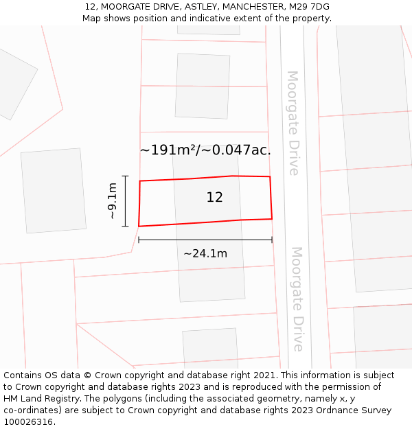 12, MOORGATE DRIVE, ASTLEY, MANCHESTER, M29 7DG: Plot and title map