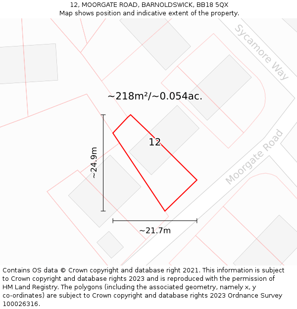 12, MOORGATE ROAD, BARNOLDSWICK, BB18 5QX: Plot and title map