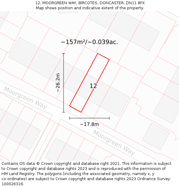 12, MOORGREEN WAY, BIRCOTES, DONCASTER, DN11 8FX: Plot and title map