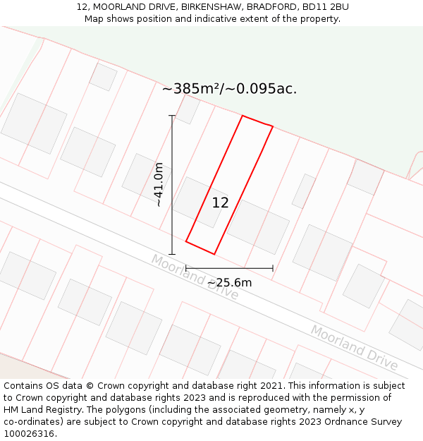 12, MOORLAND DRIVE, BIRKENSHAW, BRADFORD, BD11 2BU: Plot and title map