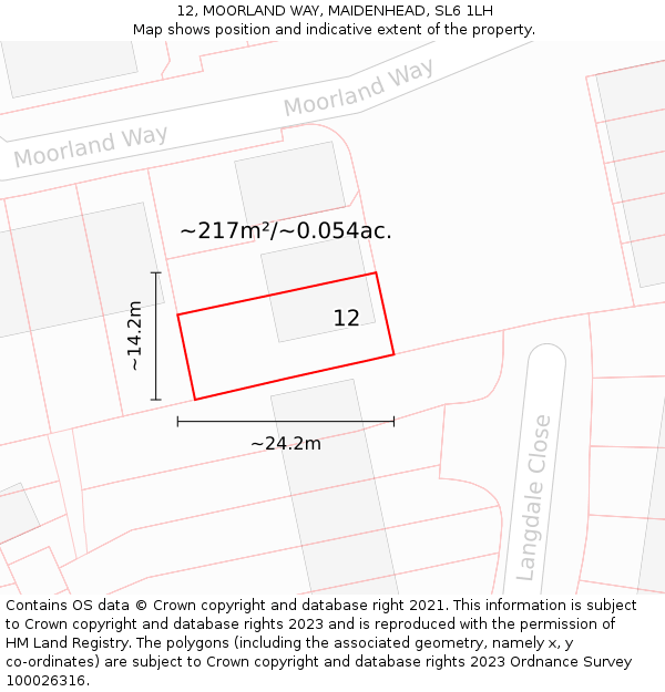 12, MOORLAND WAY, MAIDENHEAD, SL6 1LH: Plot and title map