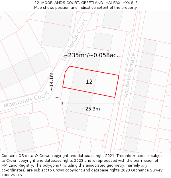 12, MOORLANDS COURT, GREETLAND, HALIFAX, HX4 8LF: Plot and title map