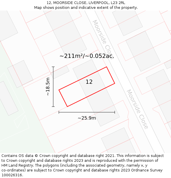 12, MOORSIDE CLOSE, LIVERPOOL, L23 2RL: Plot and title map