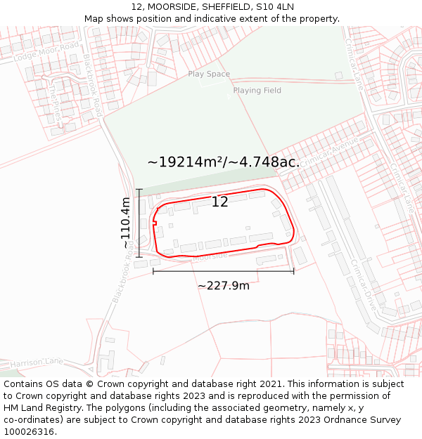 12, MOORSIDE, SHEFFIELD, S10 4LN: Plot and title map