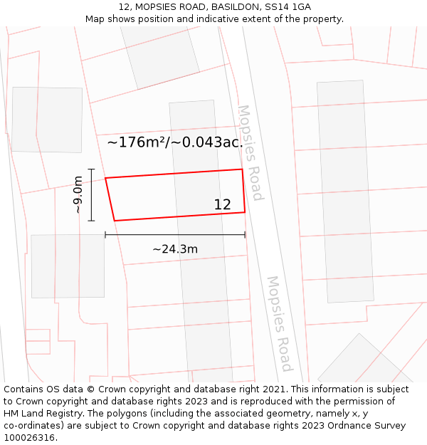 12, MOPSIES ROAD, BASILDON, SS14 1GA: Plot and title map