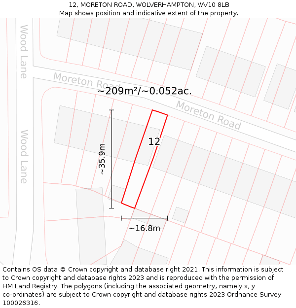 12, MORETON ROAD, WOLVERHAMPTON, WV10 8LB: Plot and title map