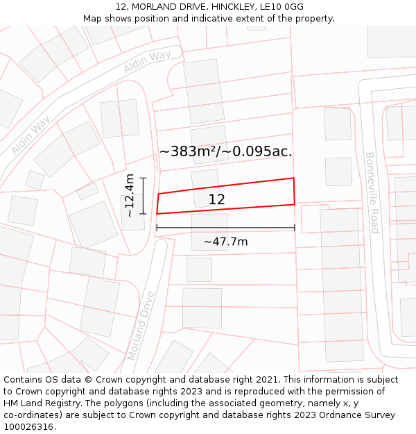 12, MORLAND DRIVE, HINCKLEY, LE10 0GG: Plot and title map