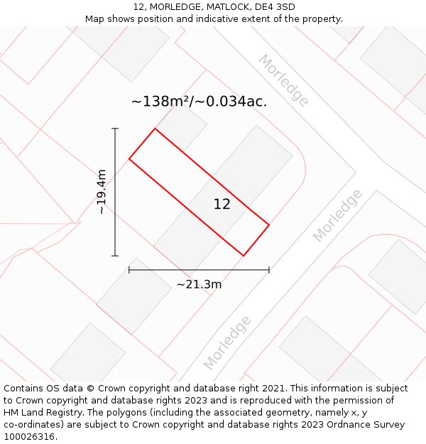 12, MORLEDGE, MATLOCK, DE4 3SD: Plot and title map