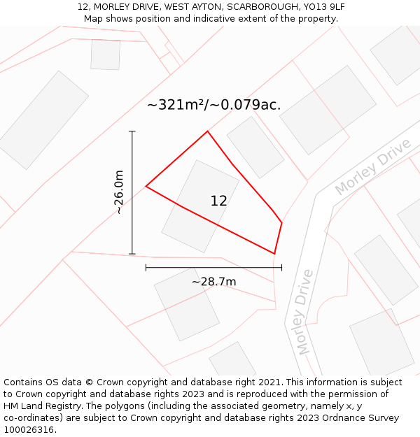 12, MORLEY DRIVE, WEST AYTON, SCARBOROUGH, YO13 9LF: Plot and title map