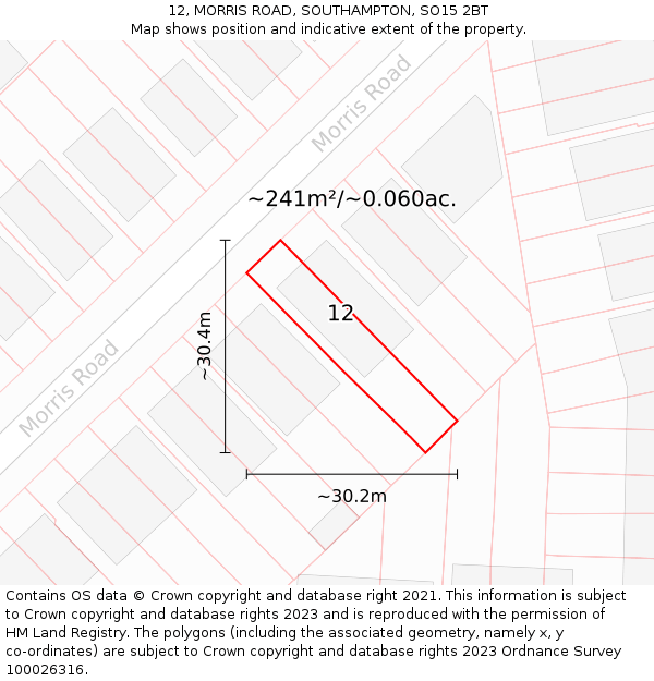 12, MORRIS ROAD, SOUTHAMPTON, SO15 2BT: Plot and title map