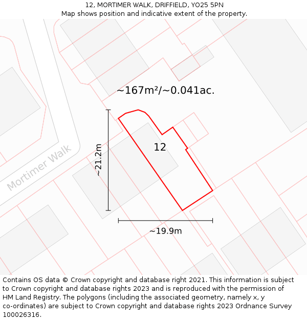 12, MORTIMER WALK, DRIFFIELD, YO25 5PN: Plot and title map