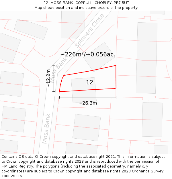 12, MOSS BANK, COPPULL, CHORLEY, PR7 5UT: Plot and title map